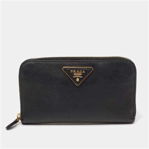 Black Saffiano Leather Zip Around Wallet 